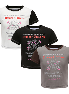 CyCyCy 千禧朋克印花三色通勤圆领短版弹力短袖百搭休闲T恤男女