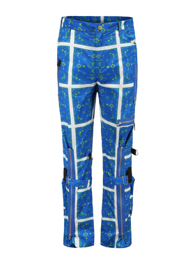 ERISSTOFF Y2K朋克极光蓝满版腰果花金属止血绷带拉链可调节裤