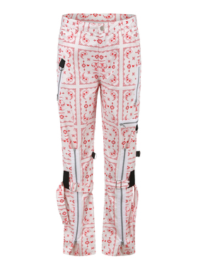 ERISSTOFF Y2K千禧朋克红白满版腰果花金属止血绷带拉链可调节裤