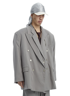 ERISSTOFF 浅灰色双排扣VINTAGE质感复古时装廓形垂感垫肩西装