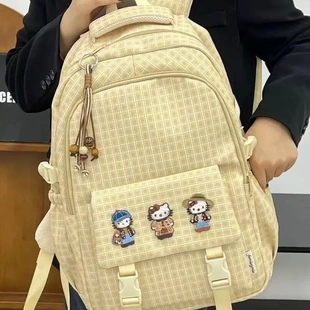 沐沐新款4561书包高颜值清新格子双肩包韩系百搭包潮流女背包