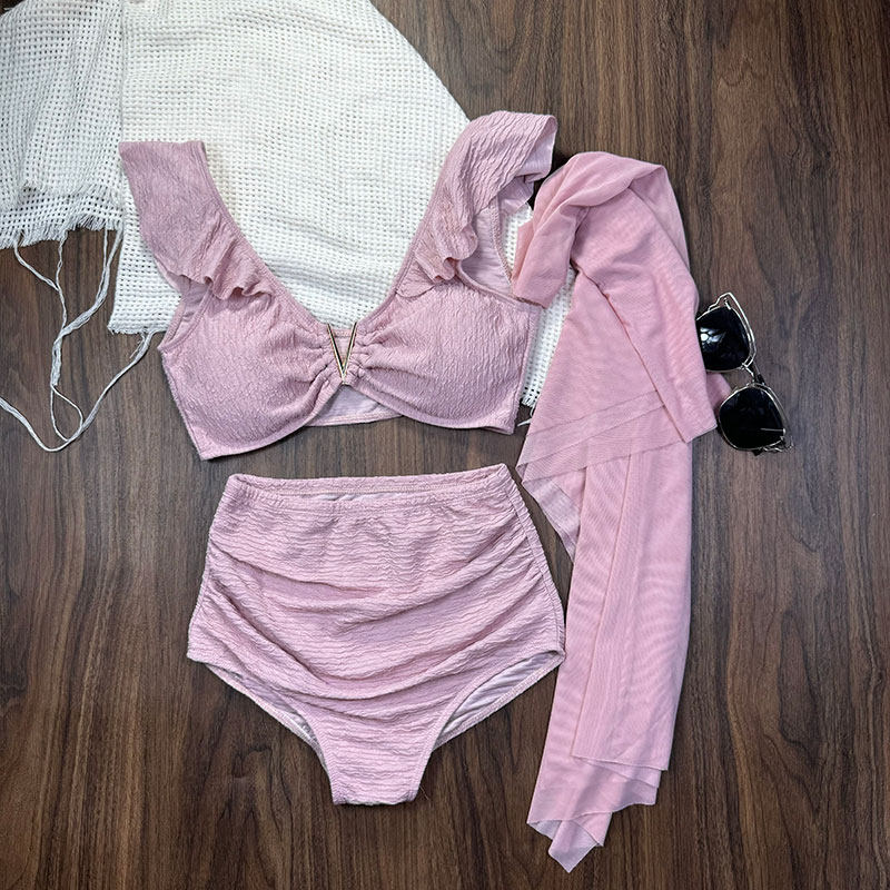 泳衣女新款分体法式风性感显瘦三件套长款泡温泉沙滩少女比基尼