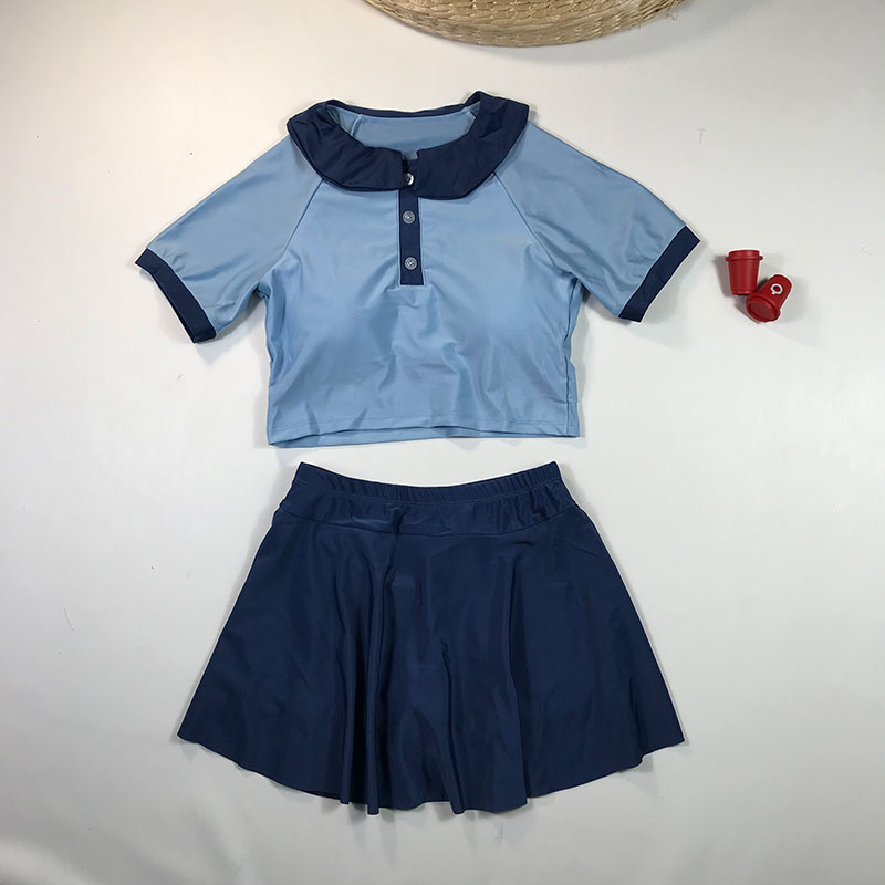 ins风分体泳衣女保守显瘦遮肚学生裙式平角裤少女性感温泉泳装