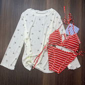 纯欲复古分体泳衣三件套ins性感条纹保守显瘦遮肚韩版 度假泳装