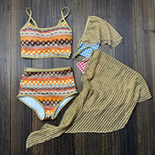 复古ins分体泳衣女四件套小胸显瘦辣妹保守显白遮肚海边度假泳装