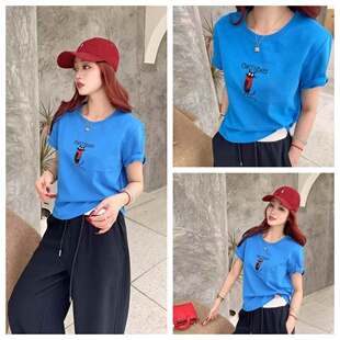 新款 衫 时尚 T恤欧洲站休闲百搭圆领半袖 宽松女上衣 卡通短袖 女装