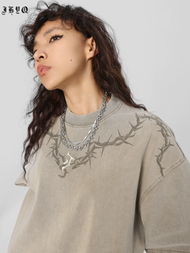 [Тот же абзац Дэн Вэй] JHYQ очищает бровь Тяжелая вода, промывая свободную круглую шею T -Fore Casual -Short -sleed Women