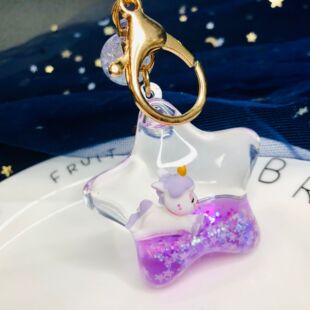 少女心液体流沙入油漂流瓶包挂件 网红漂浮独角兽牛奶瓶钥匙扣时尚