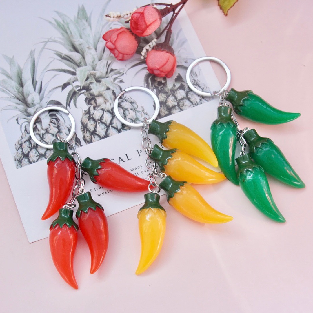 仿真迷你火红小辣椒喜庆饰品钥匙扣创意白菜红辣椒挂件钥匙圈配件