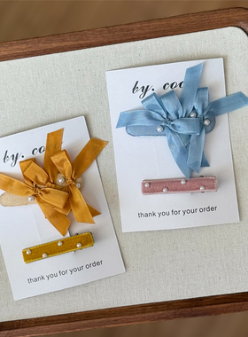 包邮手工蓝色丁香仙女发夹蝴蝶结边夹儿童小众发夹宝宝快团团发饰