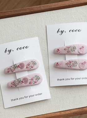 包邮小众粉色香芋闪钻边夹儿童手缝米珠花朵发饰串珠蔷薇花朵发夹