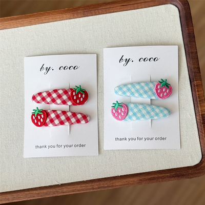 包邮小红书爆款韩国进口儿童刺绣草莓BB夹红色格子碎发夹非rae