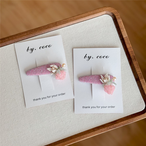 包邮小众儿童草莓发夹碎发夹宝宝不伤发夹重工串珠草莓边夹非RAE