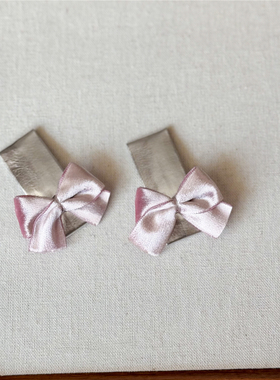 包邮小众粉色珠光丝绒蝴蝶结发夹儿童春夏不伤发BB夹