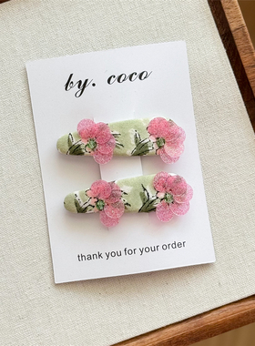 包邮小众少女清新花朵发夹儿童中国风亮片花朵布艺边夹宝宝发饰