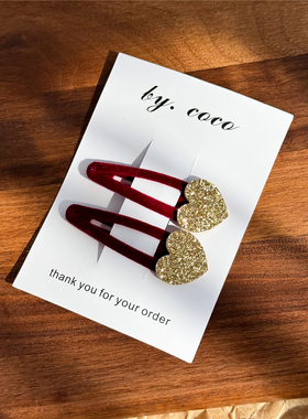 小红书同款圣诞爱心儿童发夹金色爱心边夹刘海碎发夹复古酒红发夹