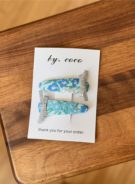 包邮小众少女手工碎花BB夹女童蝴蝶结蓝色发饰春夏快团团不伤发