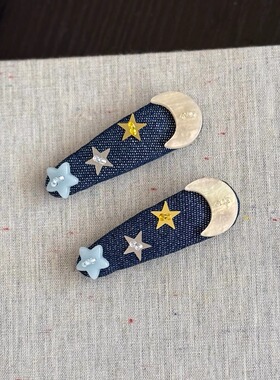 包邮小众儿童复古重工星月边夹少女月亮发饰星星小红书不锈钢发卡