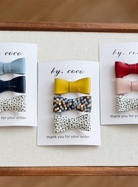 包邮真皮宝宝rae同款迷你小号蝴蝶结发夹儿童酒红蝴蝶结波点发饰