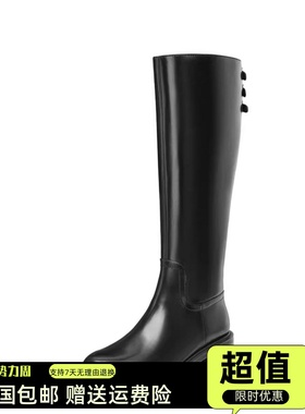 2024秋冬新款复古英伦风骑士高筒靴牛皮平底低跟女长靴 EAJ40DG4