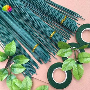 DIY丝网花径材料手工花杆丝带玫瑰花棒仿真绿铁丝枝干假叶子胶带