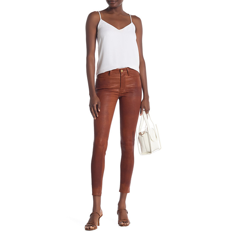 中腰修身绵羊皮九分女士皮裤