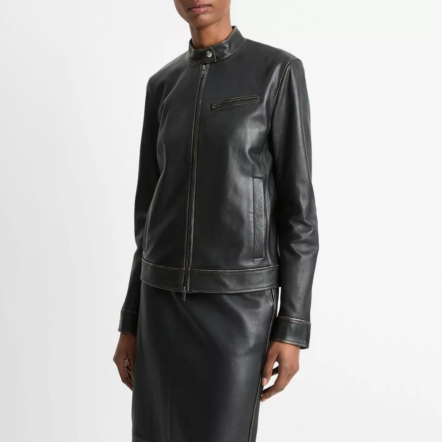 意大利绵羊皮简约女士真皮夹克