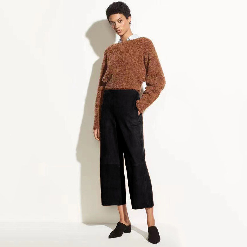 中高腰简约进口磨砂绵羊皮裤