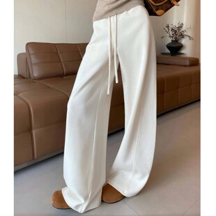 胖mm加厚高腰直筒休闲卫裤 大码 新款 女2026春秋季 米白色弯刀阔腿裤