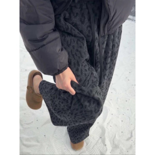 加绒豹纹阔腿裤 秋冬胖mm糯米毛巾裤 女胖mm休闲窄版 新款 直筒裤 大码