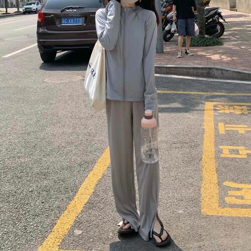 大码硬核防晒裤夏季女薄款胖mm垂坠感拖地显瘦冰丝防蚊开叉阔腿裤 - 封面