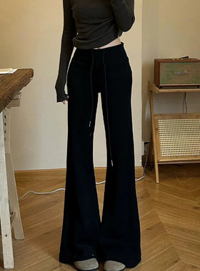 大码梨形身材高腰微喇卫裤女加绒