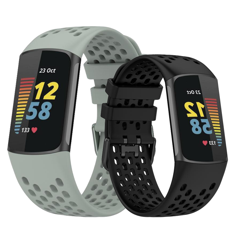 适用fitbitcharge5透气硅胶腕带