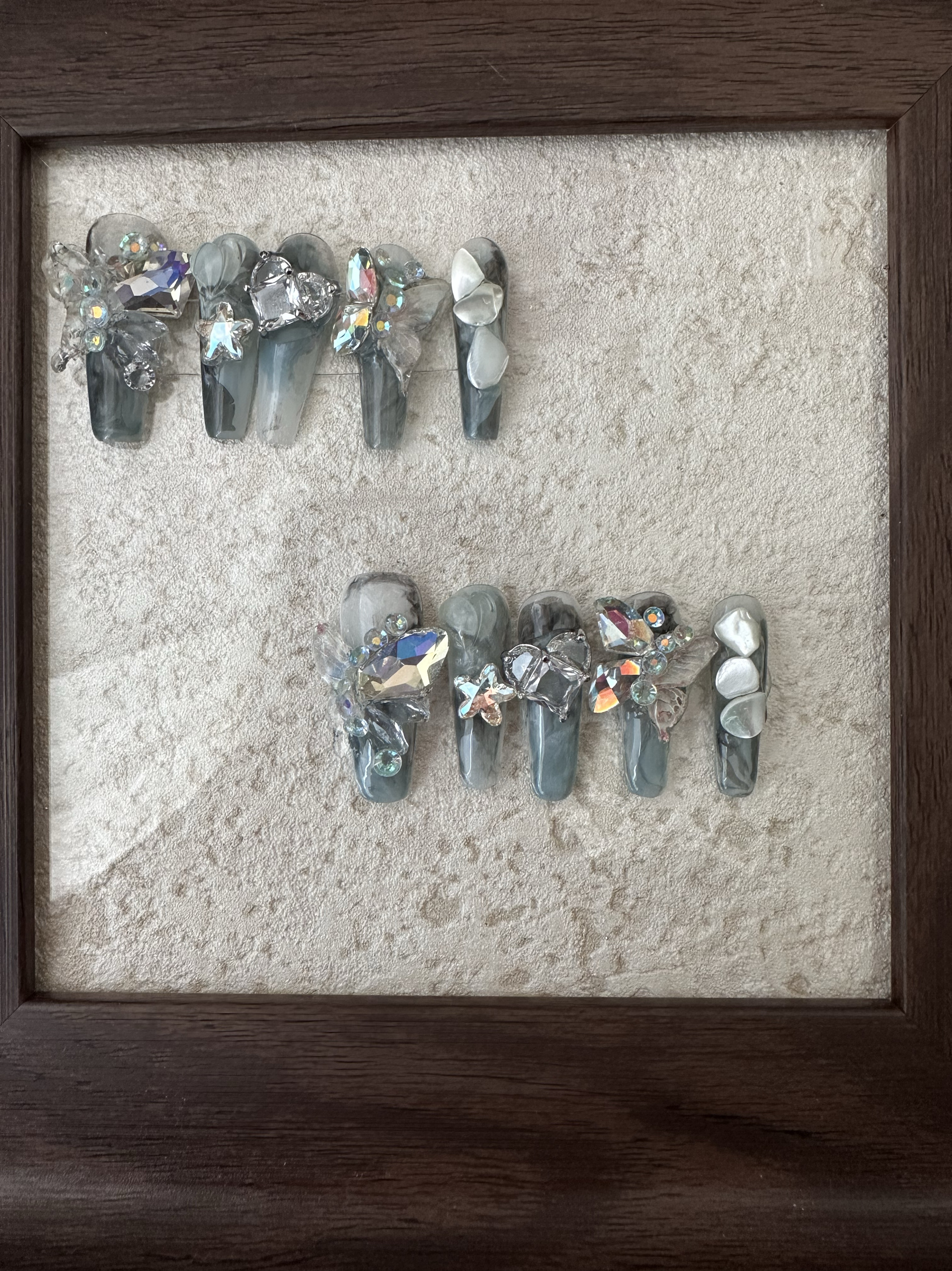 手工穿戴甲拼钻爱心蝴蝶歪心蔷薇粉美甲轻奢满钻