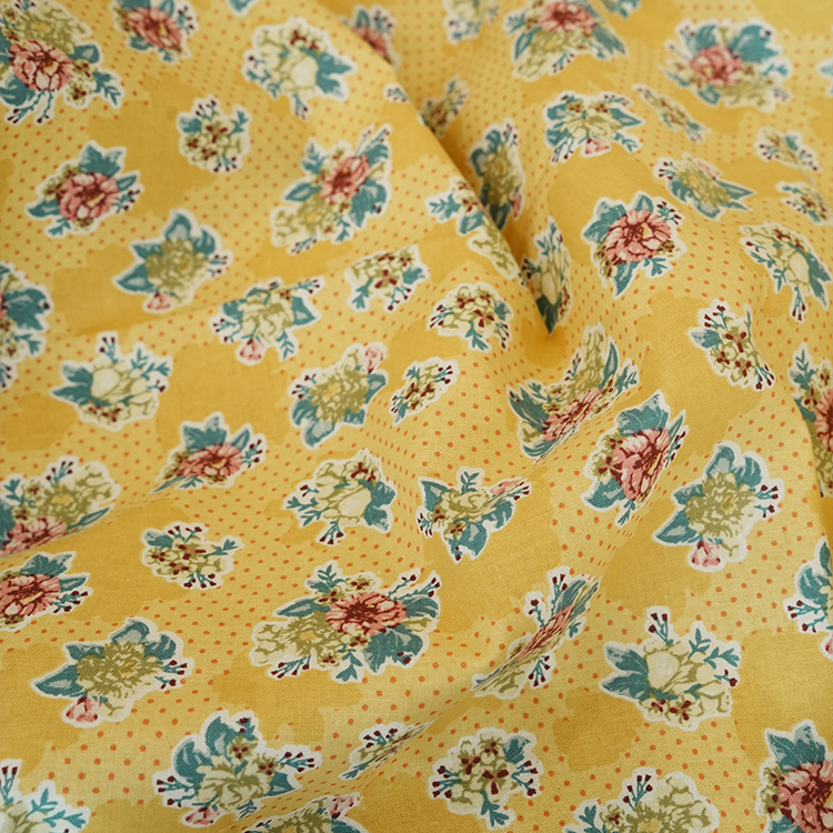 韩国进口棉印花布，黄底小碎花棉布料手工拼布DIY布料