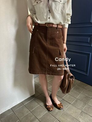 韩系简约百搭休闲宽松洋气灯芯绒五分半身裙女秋季新款宽松休闲