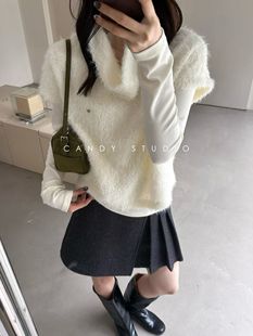 新款韩系高领叠穿毛茸茸马甲背心女款2025冬外穿洋气时髦马夹毛衣