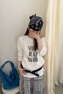 字母印花长袖 韩系时尚 T恤女宽松显瘦百搭上衣配腰带 新款 2026春季