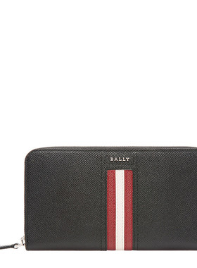 Bally/巴利男士黑色牛皮压纹长款拉链钱包 62055 TEVYN BLACK