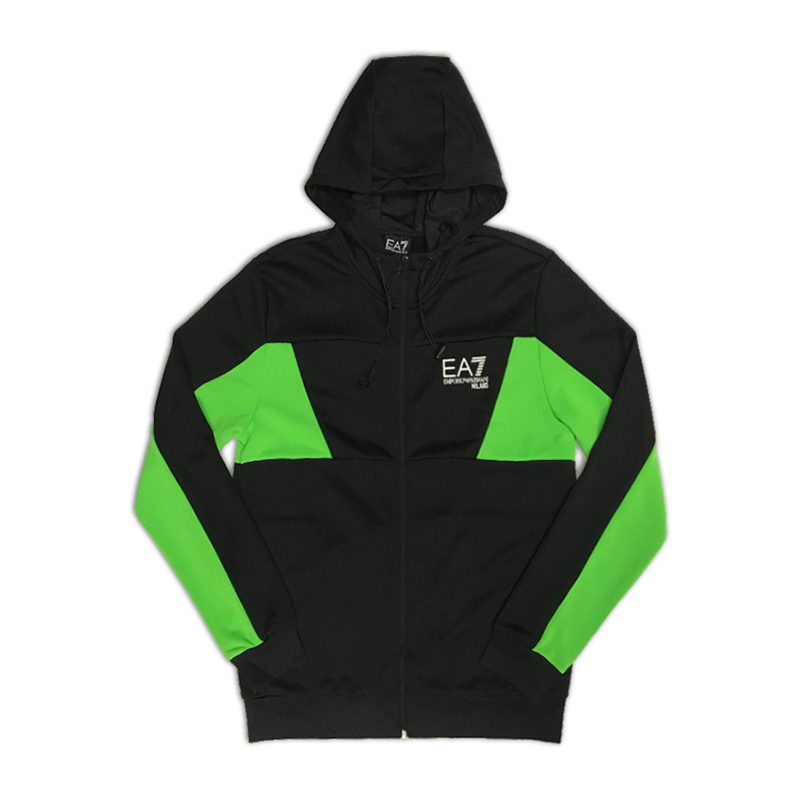 Armani 拼色连帽开衫卫衣