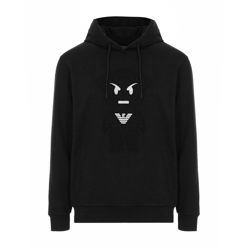 ARMANI卡通小熊刺绣连帽卫衣