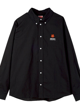 KENZO高田贤三 新款男士花朵logo刺绣黑色长袖衬衫9LH 5CH410