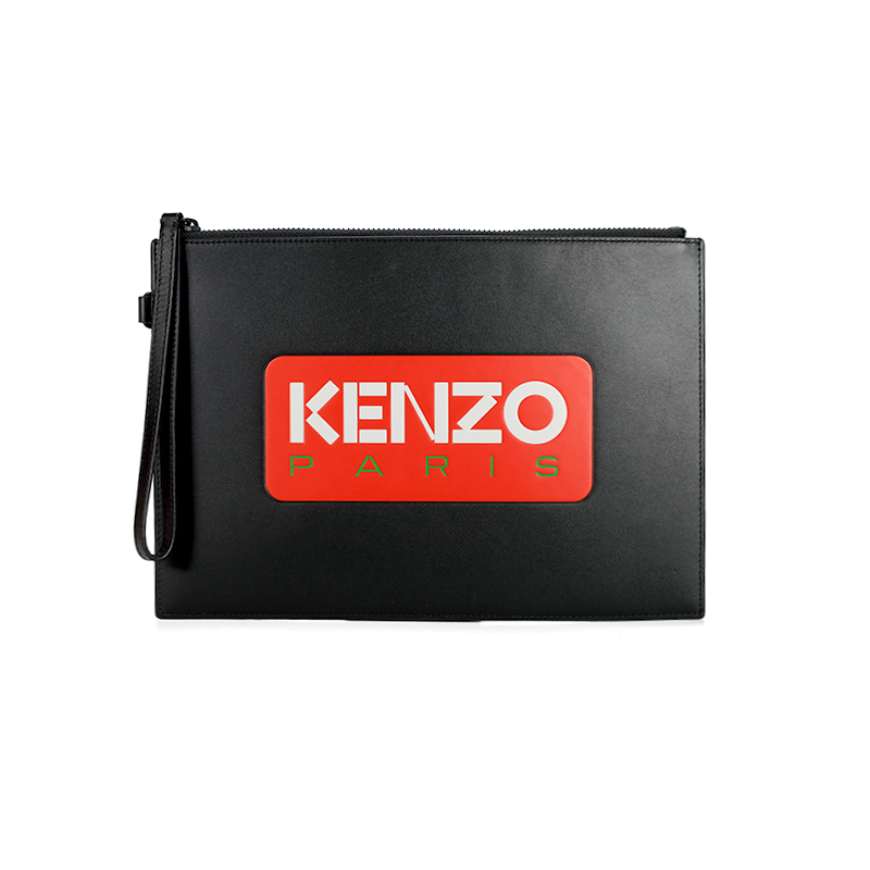 KENZO黑色印花皮革手拿包