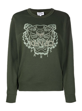 KENZO/高田贤三 新款女士虎头字母刺绣墨绿色休闲卫衣4XF 2SW821