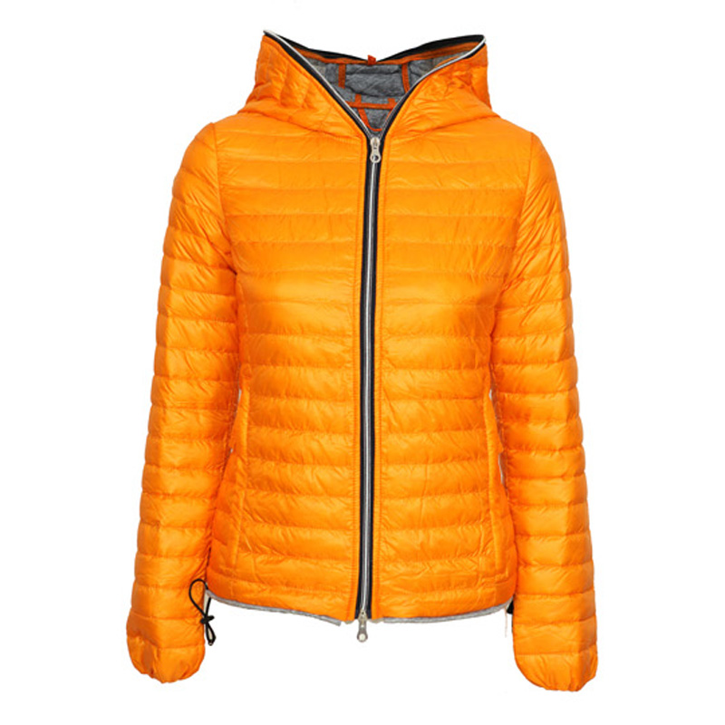 duvetica橘黄超轻薄连帽羽绒服