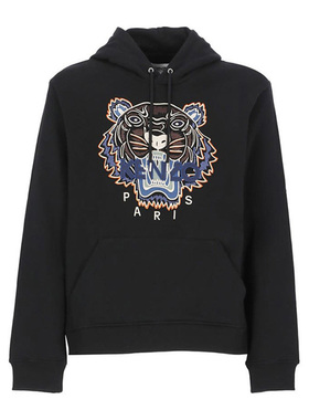 KENZO/高田贤三新款男士蓝橙虎头刺绣黑色连帽卫衣4XL 5SW333