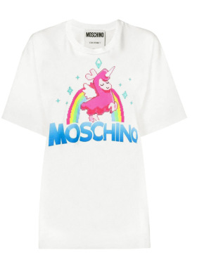 Moschino/莫斯奇诺男女同款彩虹独角兽卡通宽松短袖T恤3XA0774