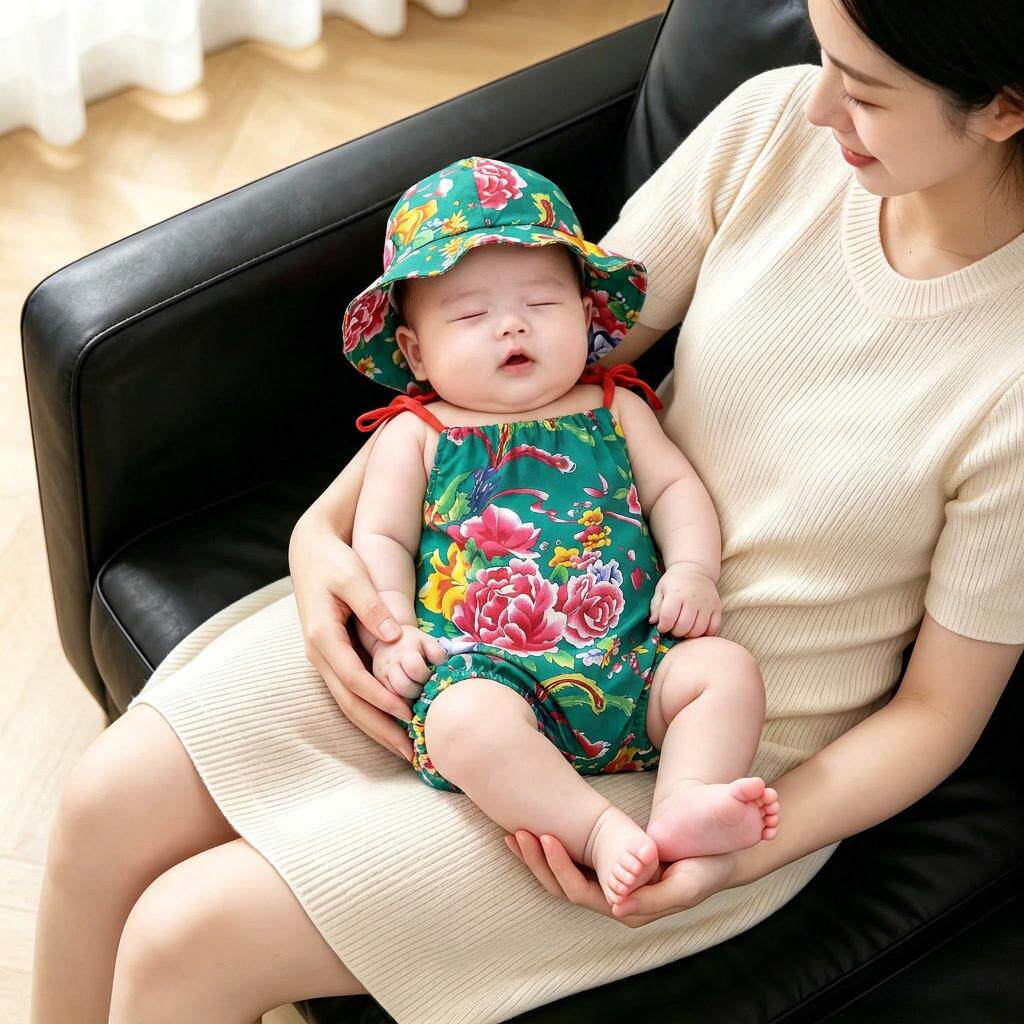 民族风宝宝连体衣东北大花婴儿吊带衣服夏季薄款无袖外出爬服哈衣