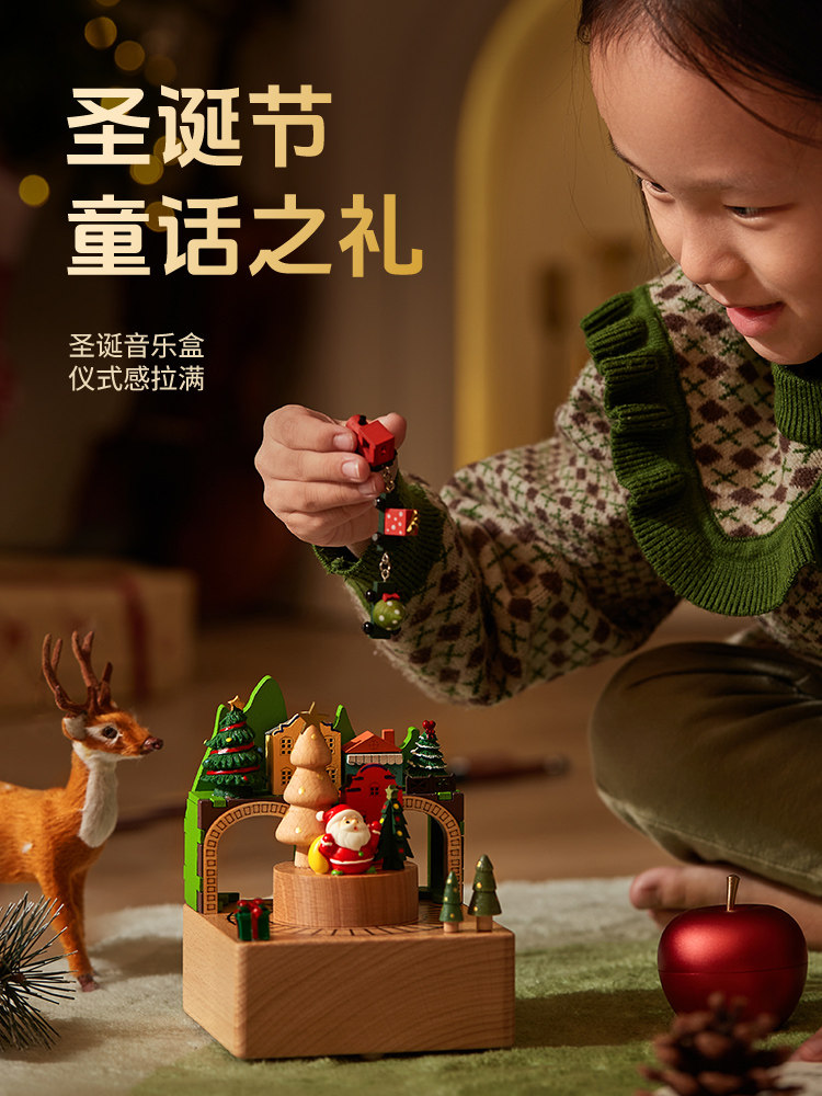 采购产品圣诞音乐盒木制旋转火车音乐盒儿童男孩女孩女孩生日礼物