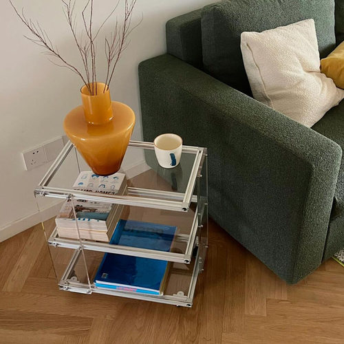 ins亚克力推车轻奢家用边柜可移动置物架床头柜收纳柜子